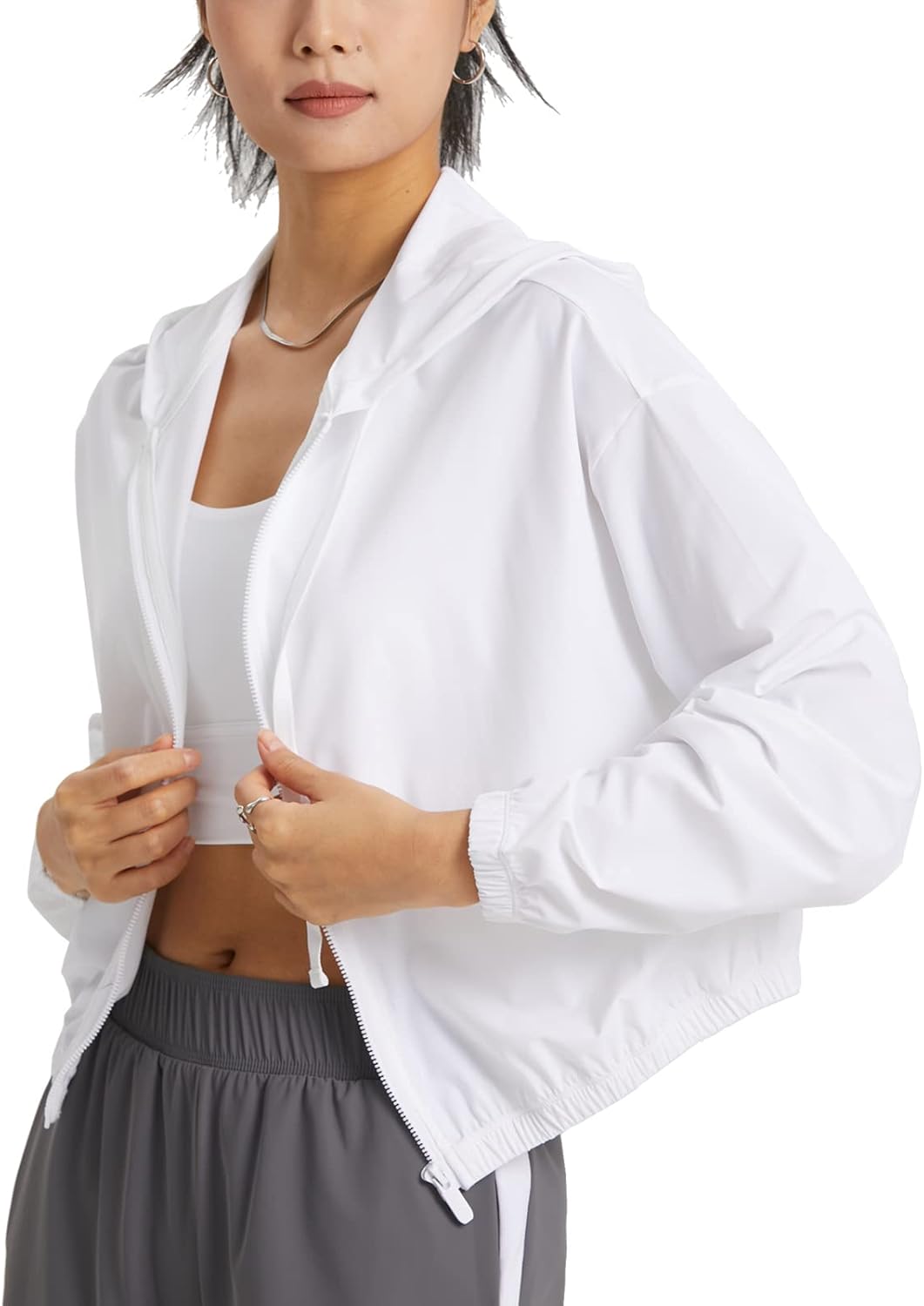 UPF 50+ Sun Protection Cropped Jackets for Women Athletic Wear