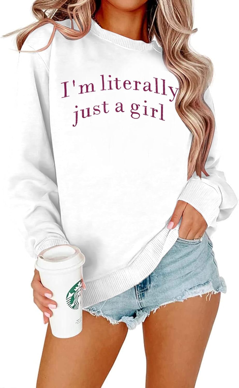 LOTUCY Just A Girl Embroidered Sweatshirt