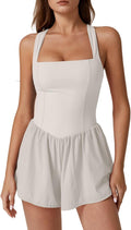Women's Square Neck Sleeveless Romper Jumpsuit - Tummy (Style VD8P)