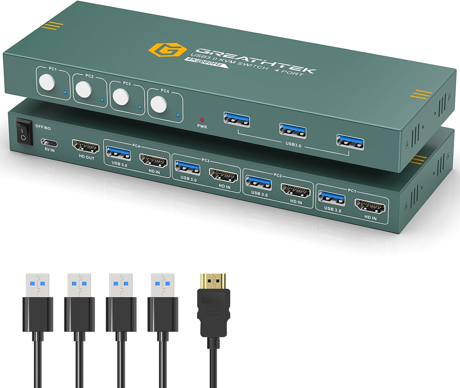 USB3.0 KVM Switch HDMI 4K@60Hz for 4 Computers Sharing