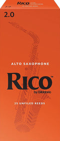 Rico Alto Saxophone Reeds 25-Pack, Strength 2.0 - Easy Response
