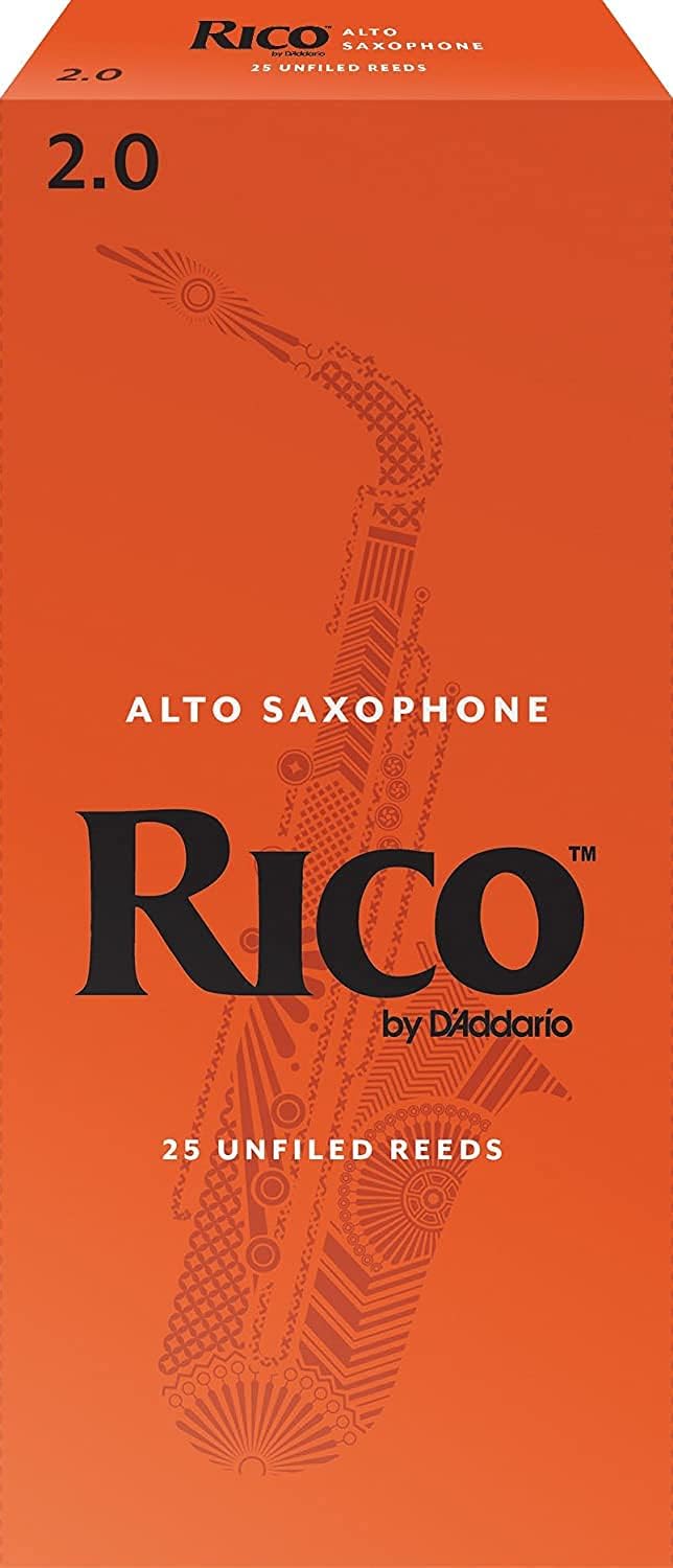Rico Saxophone Reeds for Alto Saxophone, Strength 2.0, 25-Pack