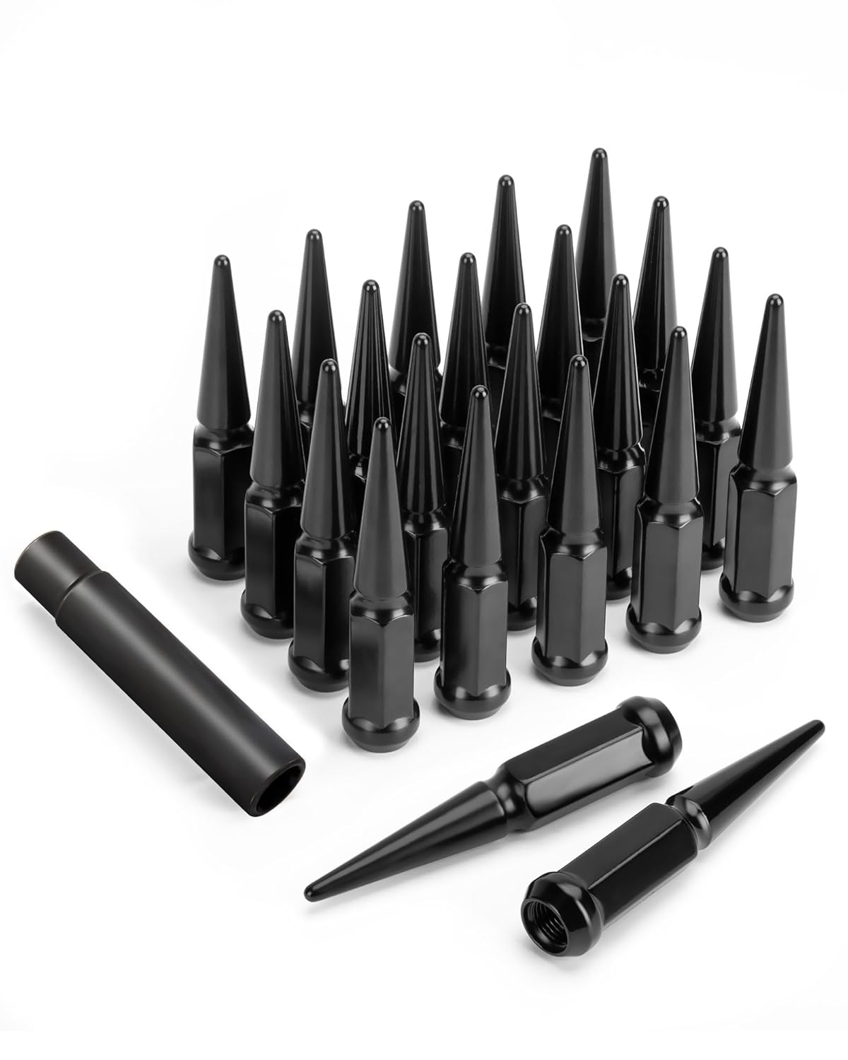 14mmx1.5 Spike Lug Nuts for Chevy Silverado 1500, Black 4.4