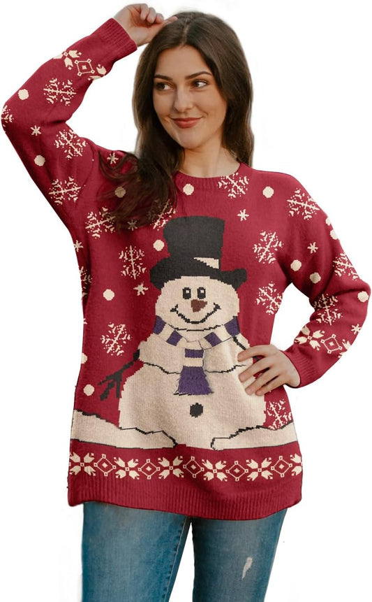 YESNO Women Christmas Sweater Graphic Printed Oversized Pullover