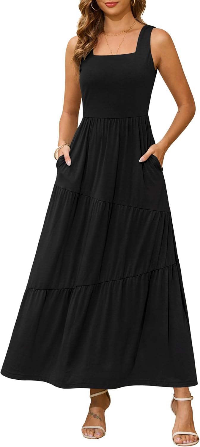 Kranda Summer Sleeveless Long Beach Sundress with Pockets