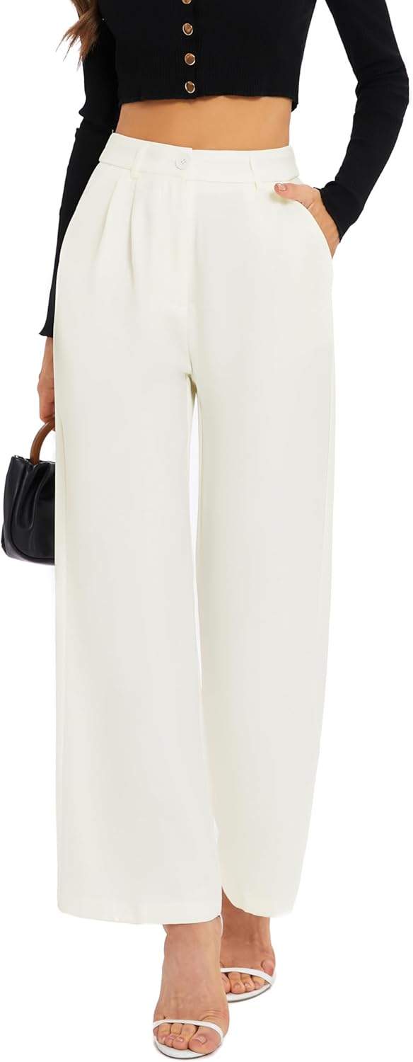 UNYYZO Wide Leg Pants for Women - High Elastic Waist Business Trousers