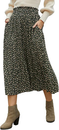 EXLURA Womens High Waist Polka Dot Pleated Midi Swing Skirt