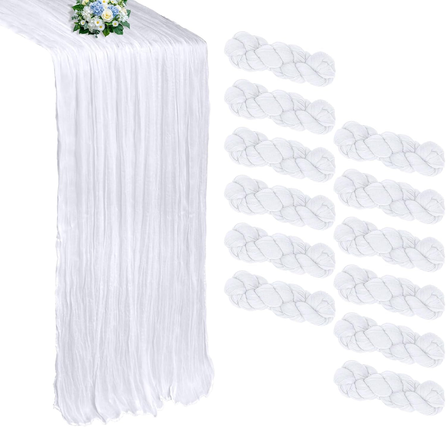 12 Pack White Cheesecloth Table Runner for Elegant Events
