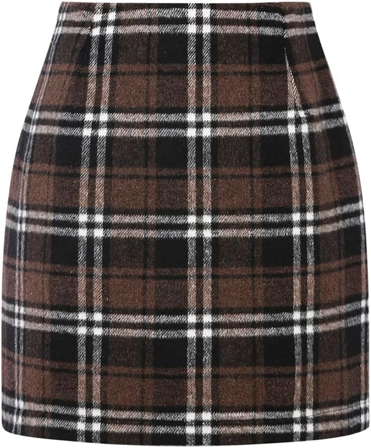 Plaid Mini Skirt for Women High Waist A Line Bodycon Pencil Skirts