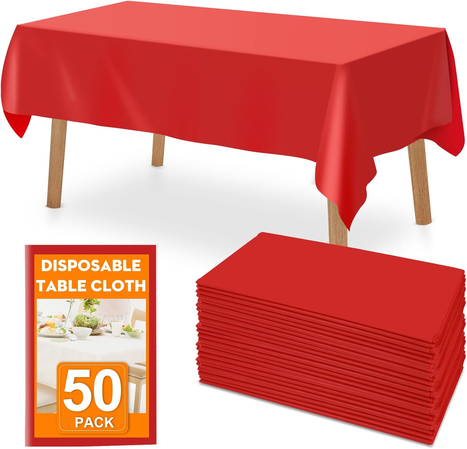 50 Pack Red Plastic Table Cloths for Parties and Events
