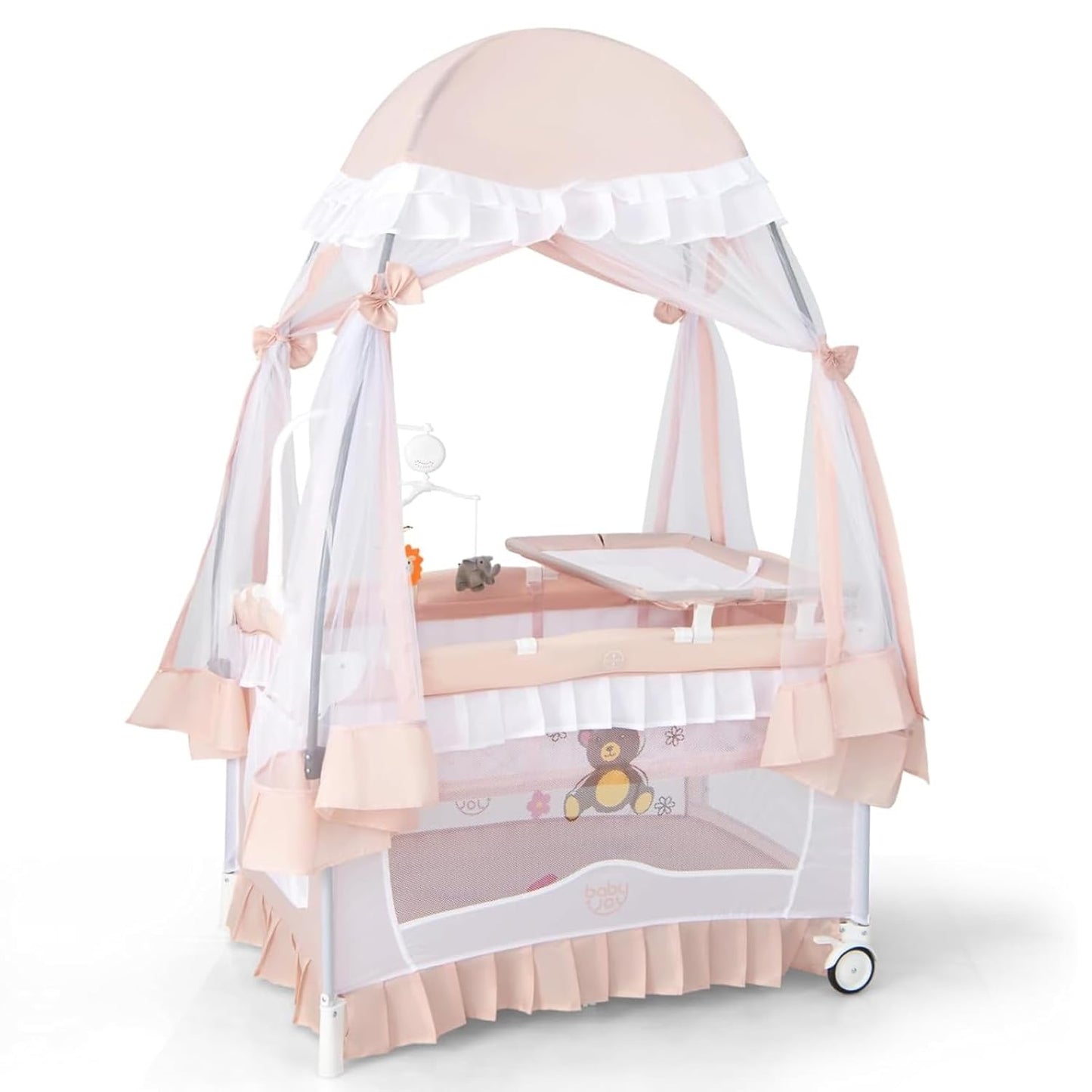 4 in 1 Pack and Play with Canopy for Newborn to Toddler Use