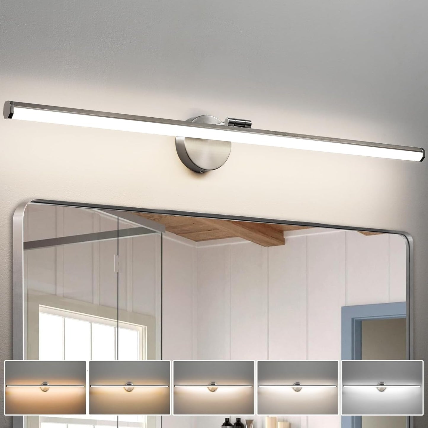 Brushed Nickel Modern Bathroom Light - 39 Inch Dimmable LED