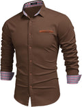 Men's Casual Long-Sleeve Plaid Denim Button Down Shirt - Classic Fit