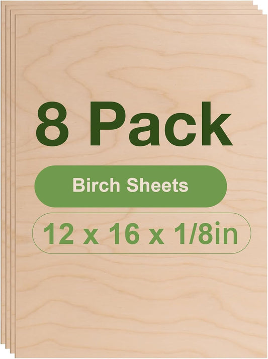 ROBOTIME 8-Pack Birch Plywood for Laser Cutting - 12 x 16 in