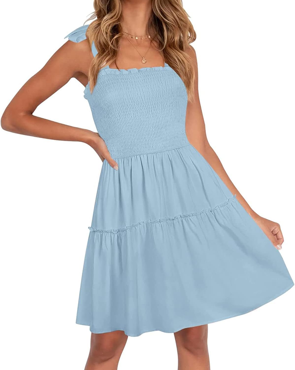 ZESICA Women's Summer Mini Dress with Ruffle Hem and Square Neck