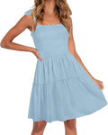 Spaghetti Strap Square Neck Ruffle A Line Mini Dress - Summer Swing it