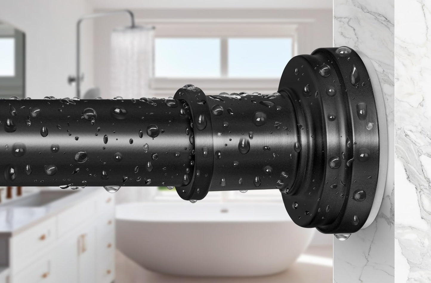 Black Shower Curtain Rod 36-98 Inch Adjustable Non Rust Design