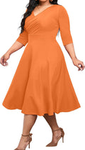 Plus Size Midi Dress for Women V Neck 3/4 Sleeve - Flattering Fit
