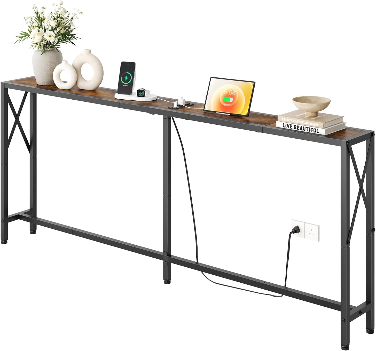 70 in Skinny Sofa Table with Outlets & USB Ports for Living Room