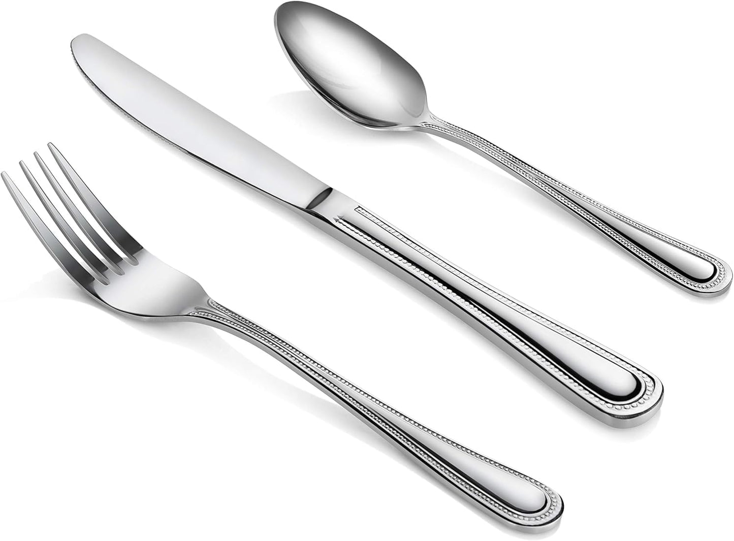 36-Piece Stainless Steel Flatware Set with Bead Pattern Design