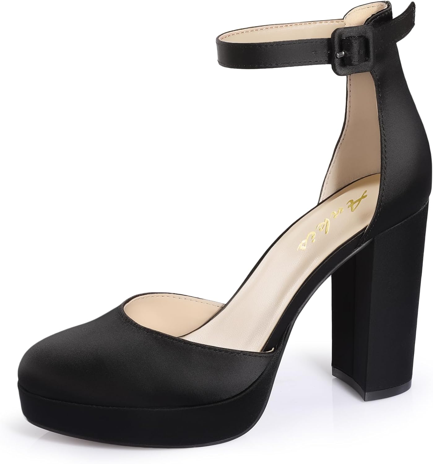 Ankis Black Platform Closed Toe Heels for Women - 4 Inch Style
