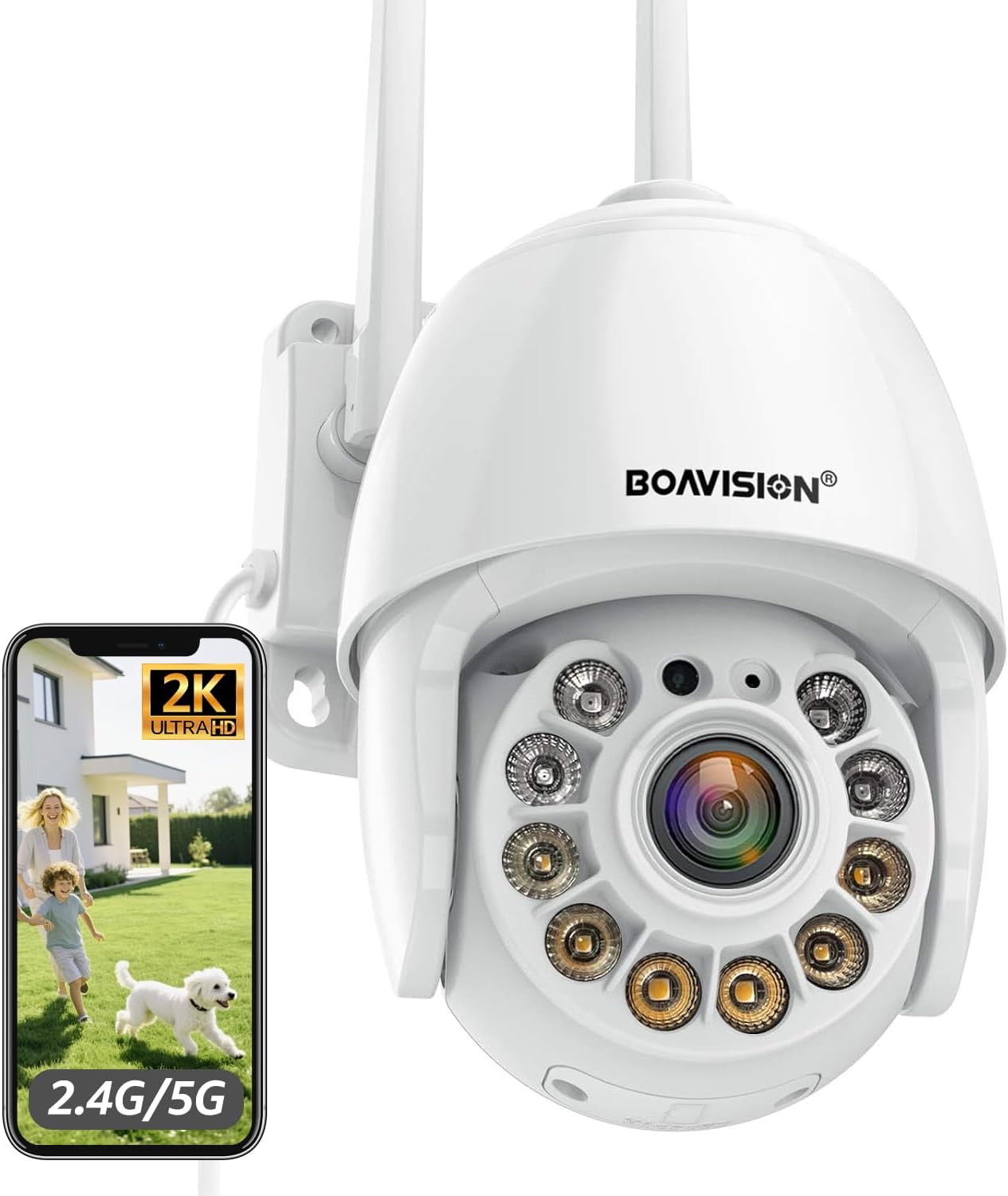 BOAVISION 2K Security Camera Outdoor with 360 View and Night Vision