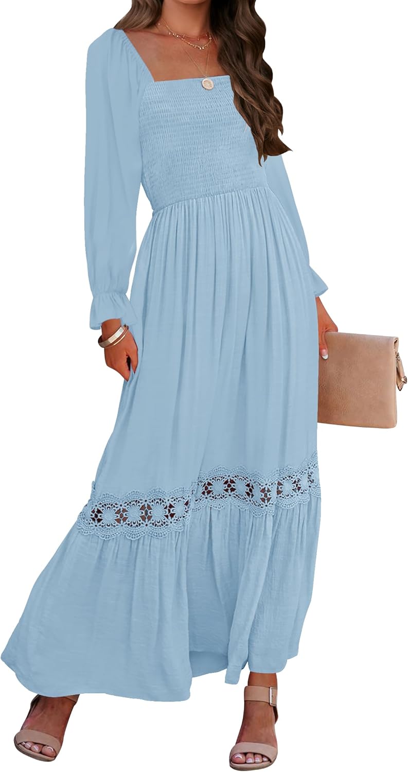 ZESICA Women's Boho Long Sleeve Square Neck Maxi Dress Review