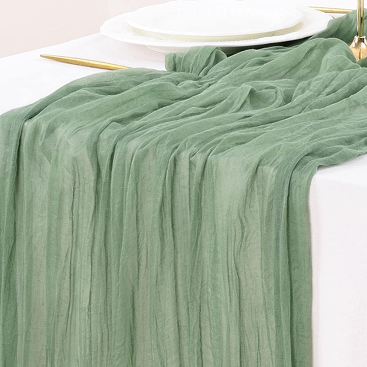 Sage Green Cheesecloth Table Runner for Weddings and Events