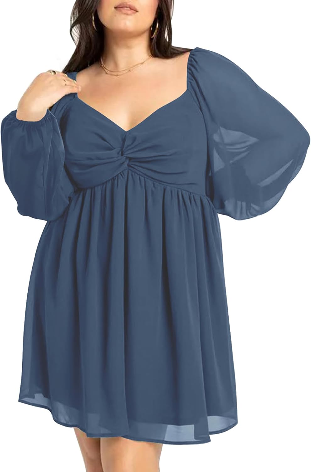 SCOMCHIC Women's Plus Size Puff Long Sleeve Sweetheart Dress