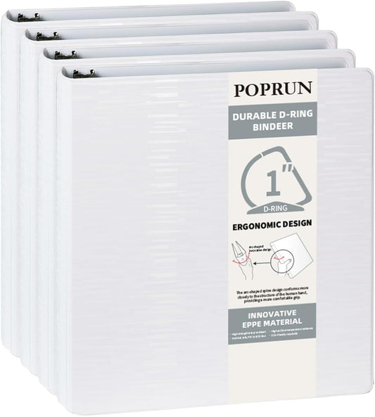 POPRUN 3 D Ring Binder 1 Inch - Eco-Friendly Durable Organizer