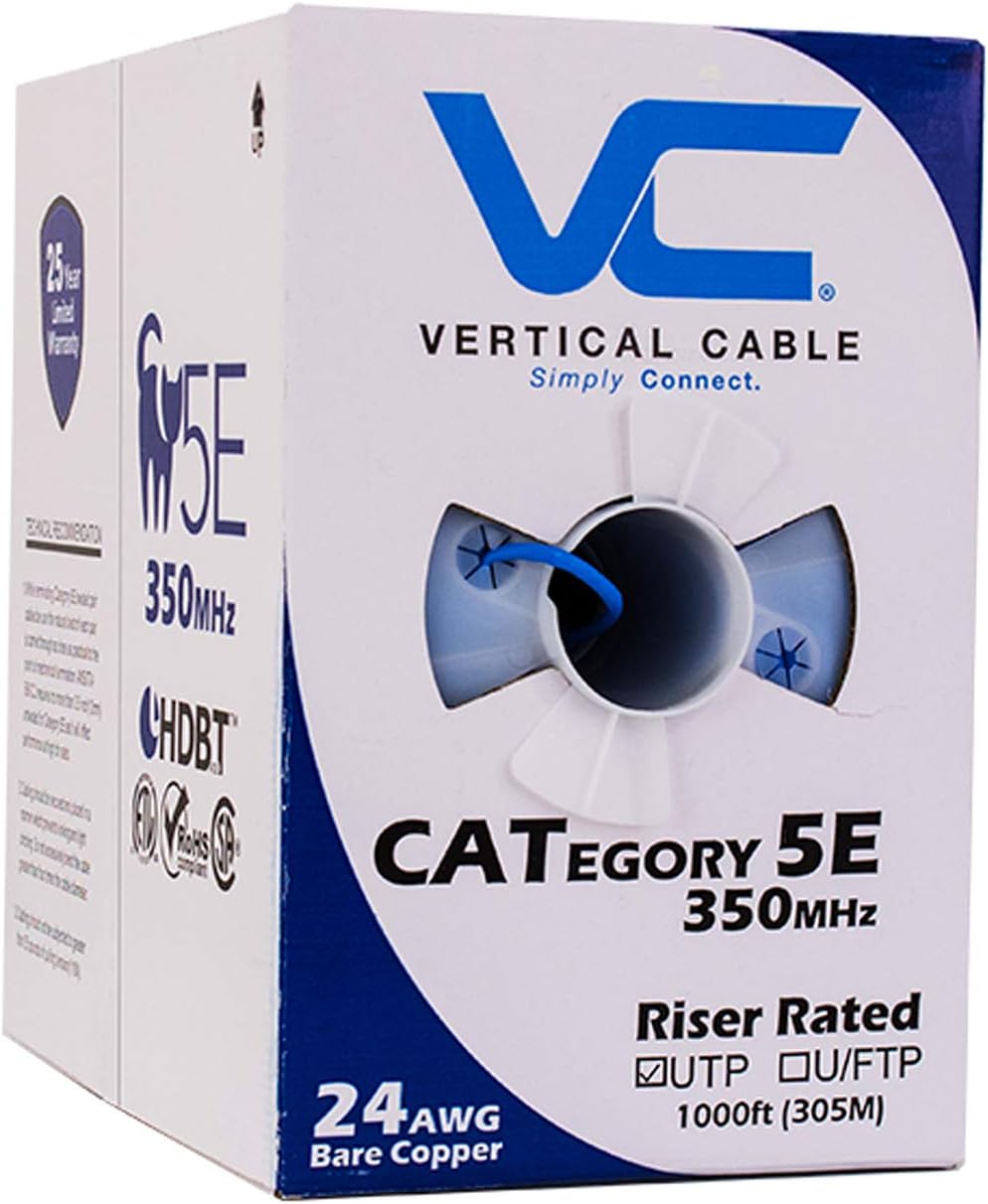 Vertical Cable Cat5e 350 MHz UTP 1000ft Blue Ethernet Cable