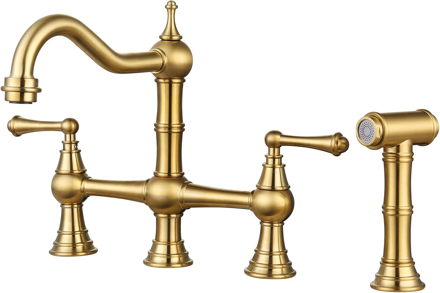 WOWOW Brass Kitchen Faucet Bridge with Side Sprayer for Sinks