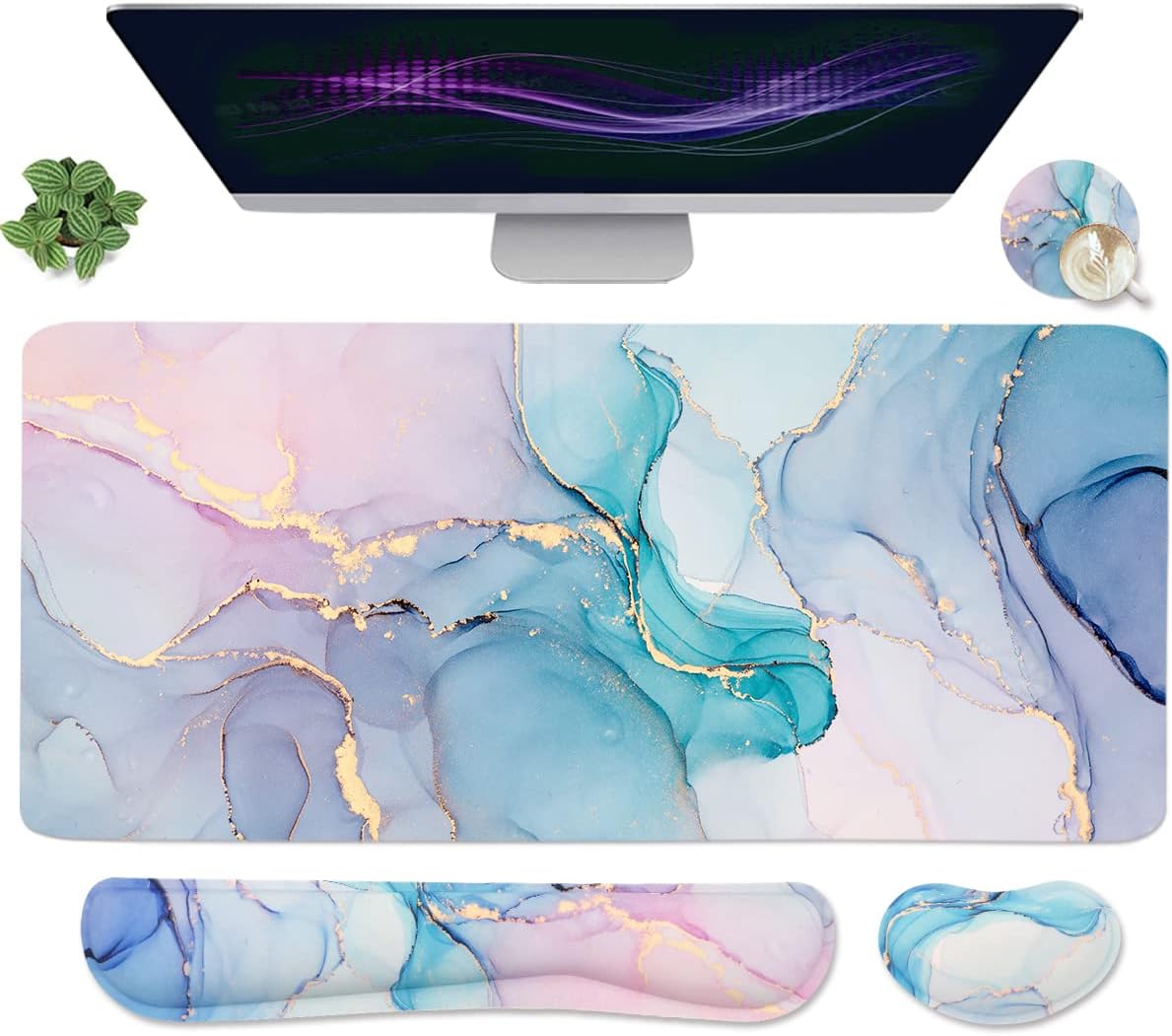 WB WEIRDBEAST 4-in-1 Desk Pad Set - Blue Marble