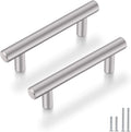 3 in Hole Center Brushed Nickel T Bar Cabinet Handles - Solid