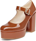 Womens Patent T-Strap Chunky Platform Heels - 4 1/3in Lift