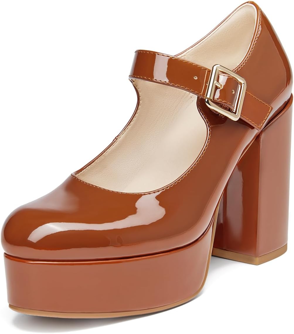 Coutgo Womens' T-Strap Round Toe Chunky Platform Heels Review