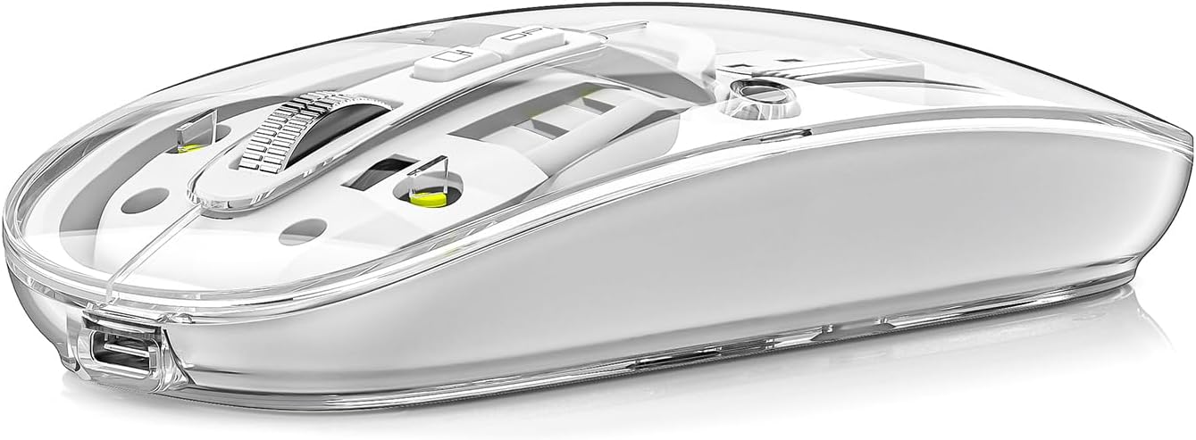 Wireless Quiet Click Mouse - Tri-Mode, USB C Rechargeable, Transparent Cover - White