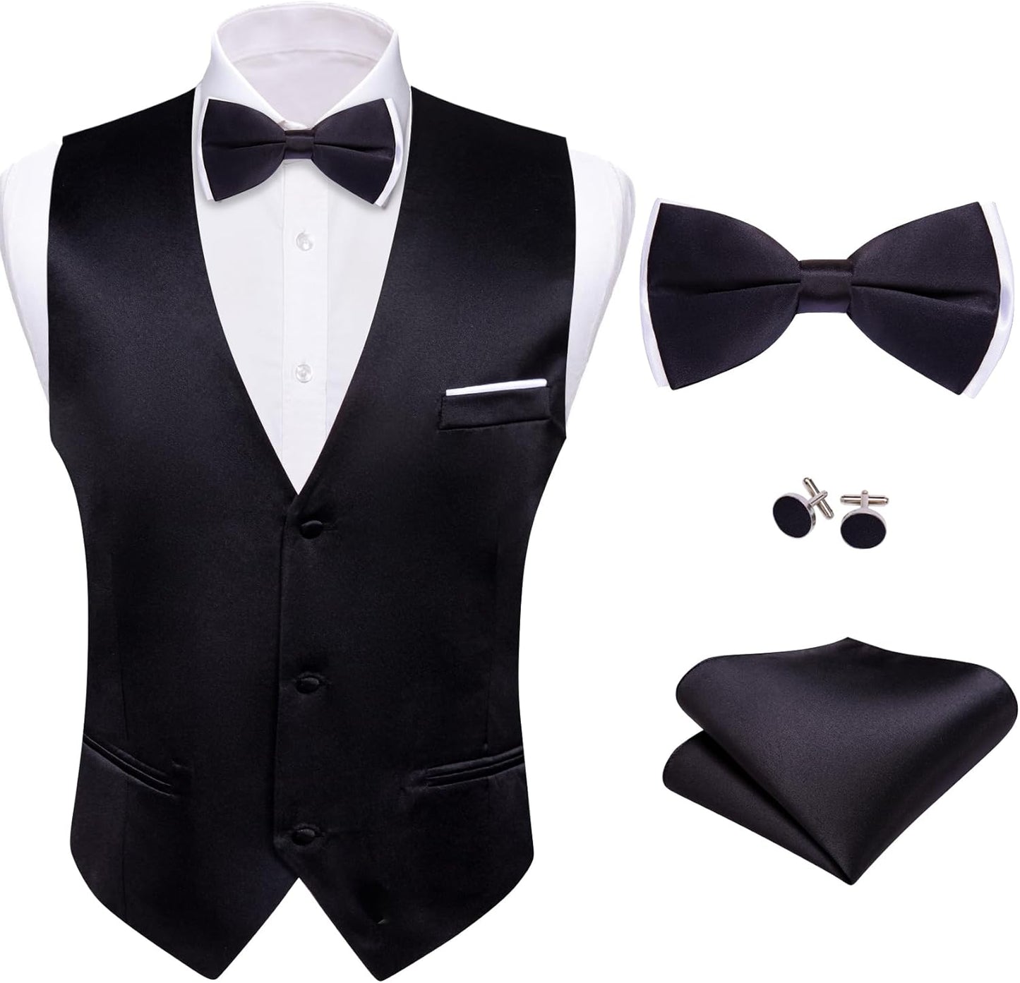 Barry.Wang Mens Suit Vest Bow Tie Set for Weddings and Parties