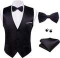 Mens V-neck Suit Vest Bow Tie Set 4PCS - Slim Fit Formal Waistcoat