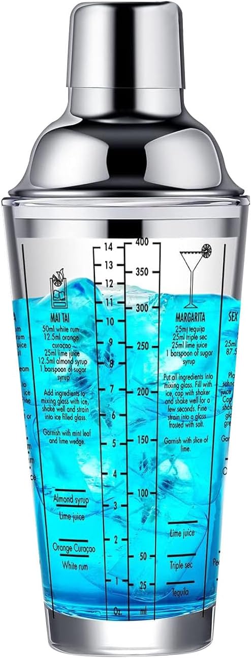 14oz Glass Cocktail Shaker w/ Built-in Strainer - Mix Perfect Cocktails!