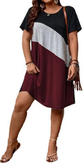 Plus Size Women's Color Block Short Sleeve T Shirt Dress - Casual