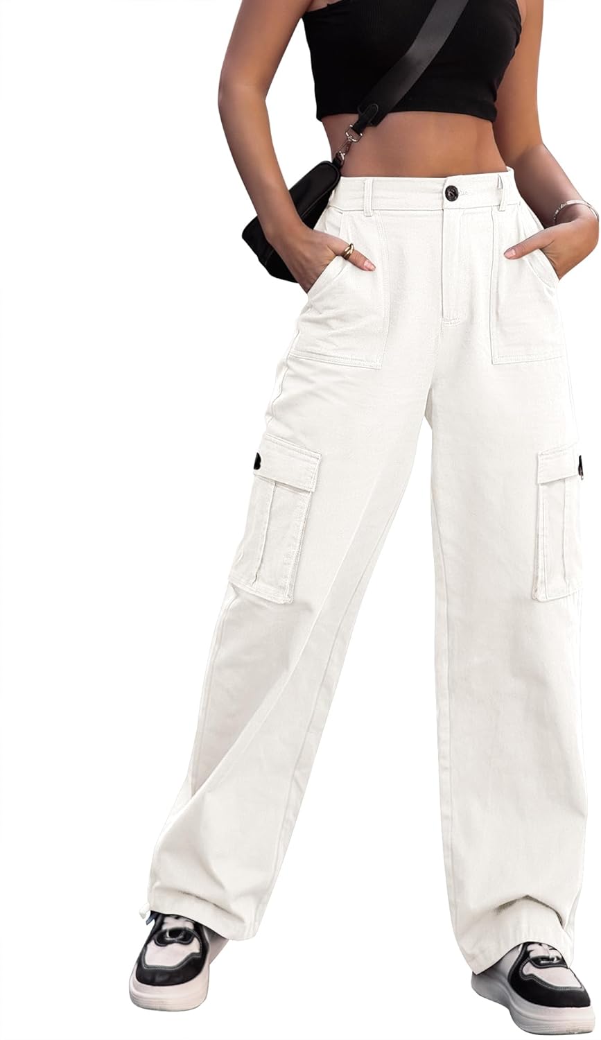 High Waisted Cargo Pants for Women - Stylish Wide Leg Trousers