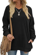OFEEFAN Women's V Neck Oversized Long Sleeve Sweatshirt - Tunic