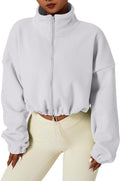 QINSEN Women's Full Zip Fleece Short Jacket - Cozy Cropped Sherpa both