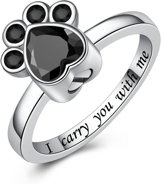 Paw Print Urn Ring for Ashes - Sterling Silver Memorial Jewelry