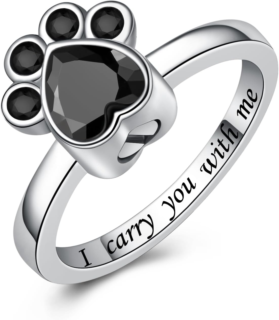 Paw Print Urn Ring for Ashes - Sterling Silver Pet Memorial Jewelry