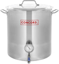 CONCORD Stainless Steel Home Brew Kettle Stock Pot 30 QT - Weldless