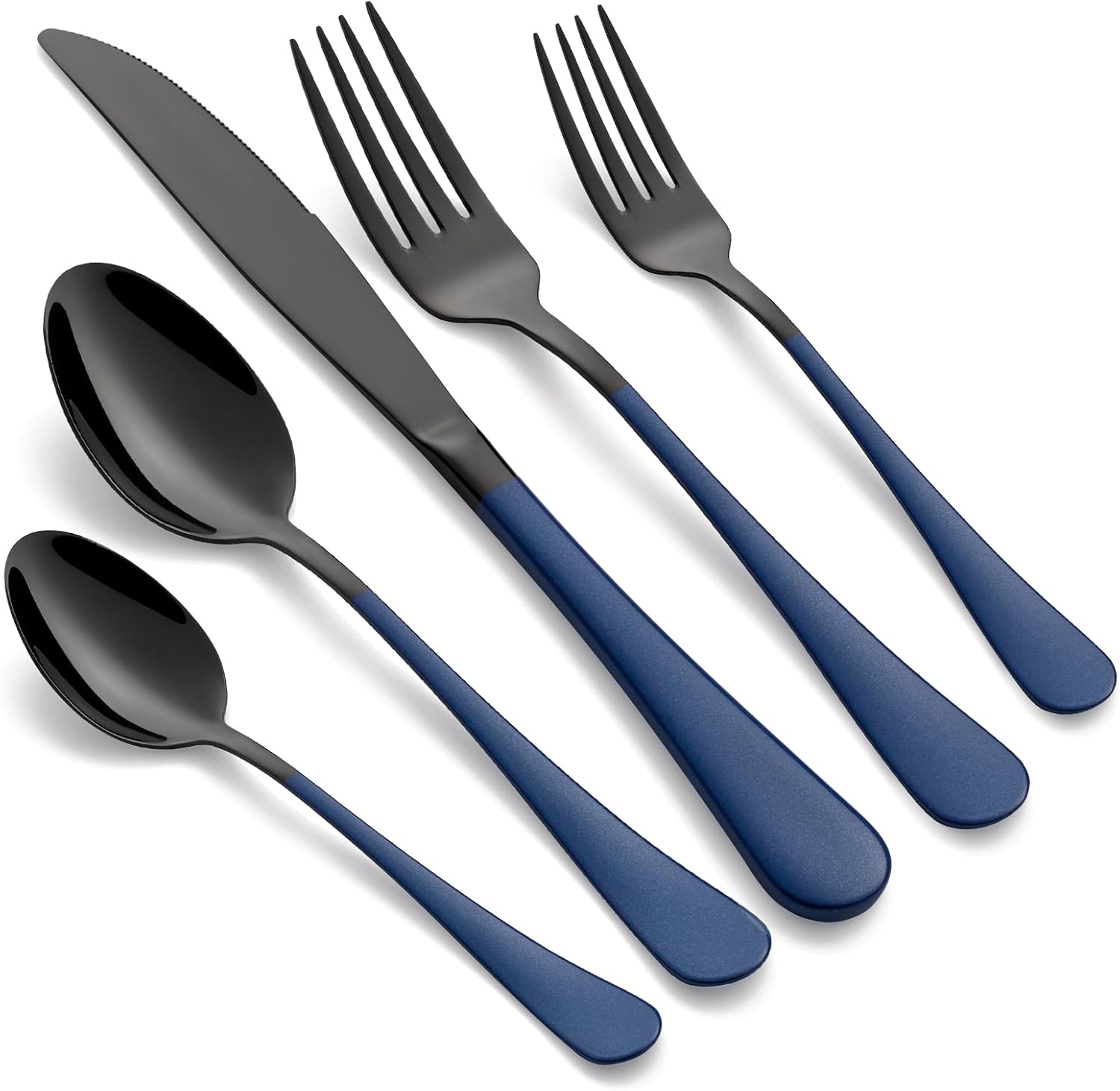 20-Piece Black and Dark Blue Silverware Set for Elegant Dining