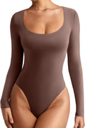 REORIA Women's Sexy Scoop Neck Long Sleeve Bodysuit Tops