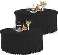JCJ 2 Pack Round Tablecloth 72 in Black Spandex - Fitted Skirt Cover